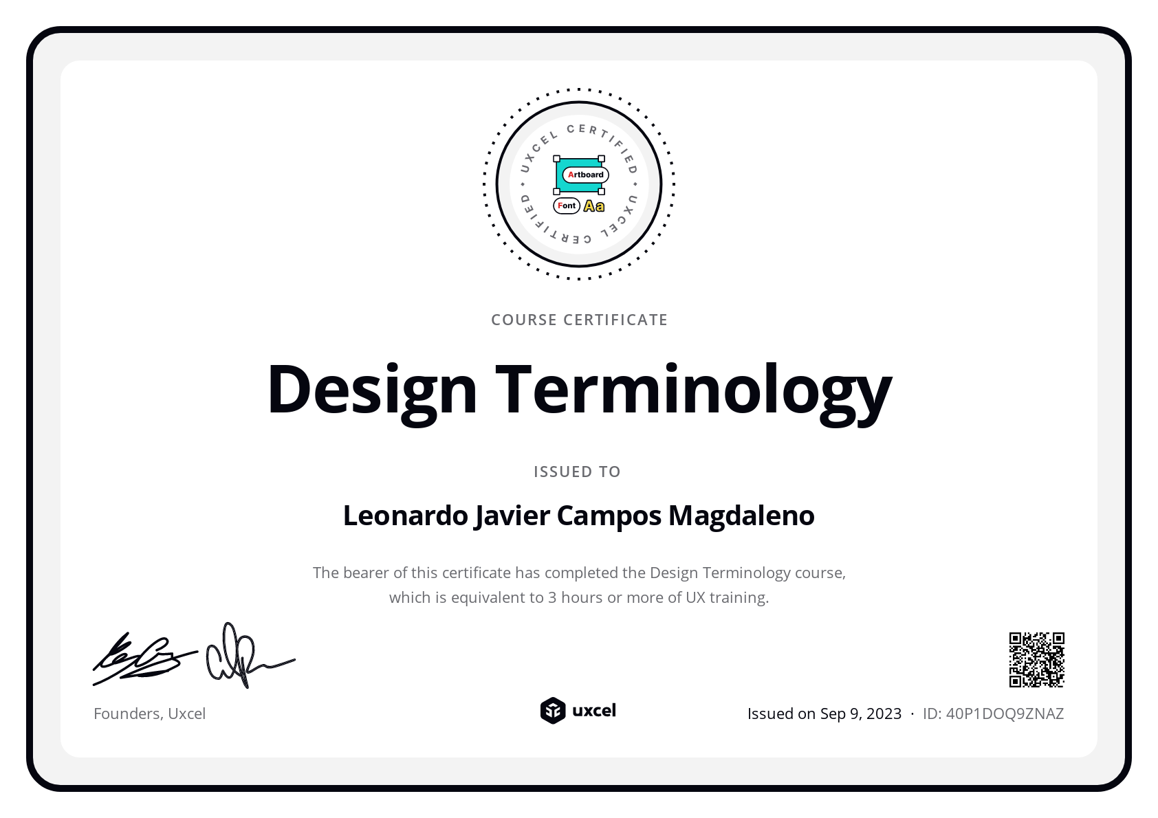 Leonardo Javier Campos Magdaleno's certificate